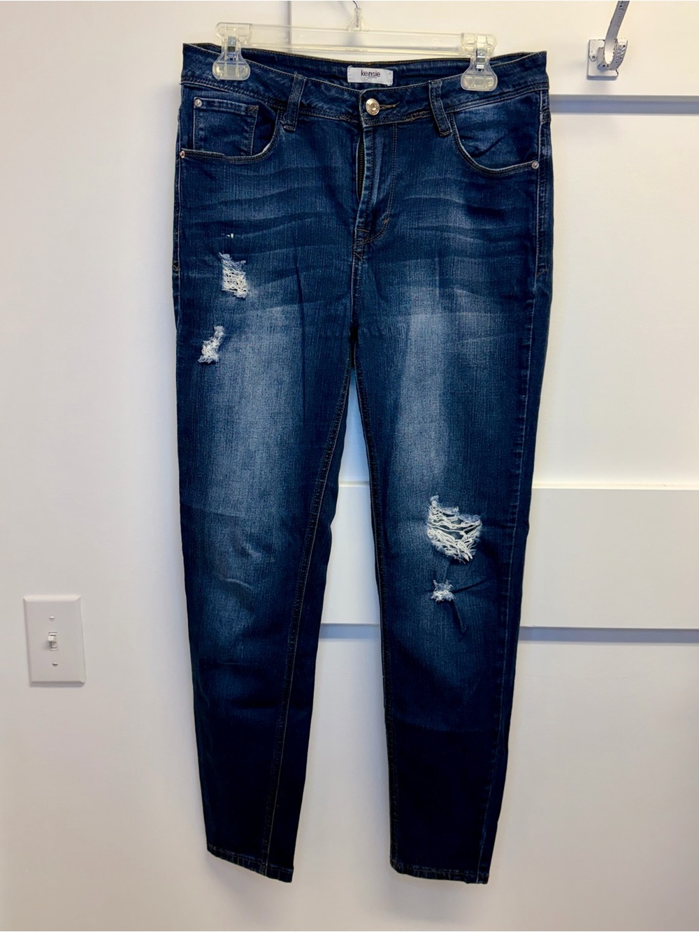 Kensie Women's Distressed Medium Blue Skinny Jeans